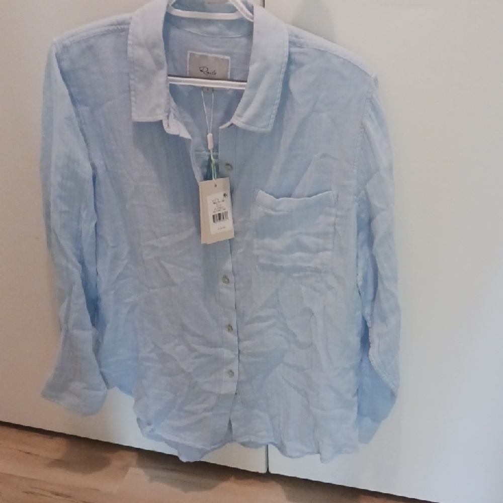 Rails Light Blue Casual Button-Down Linen Shirt